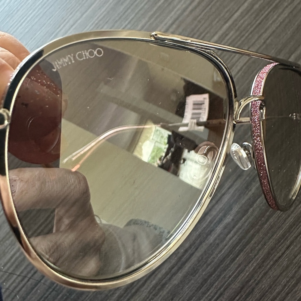 Jimmy Choo Triny /S Aviator with a silver frame and pink glitter details. - Picture 6 of 11